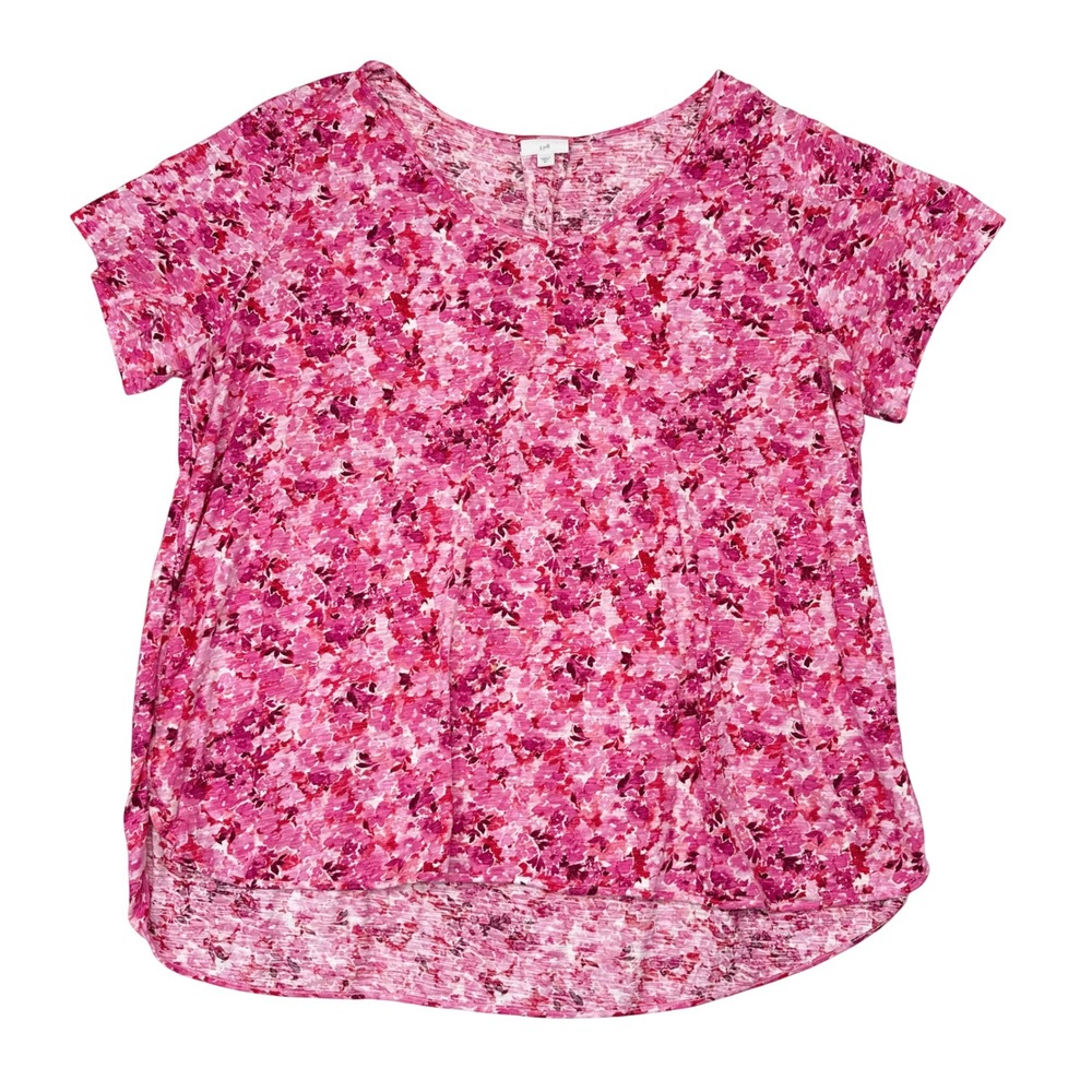 J Jill Top Plus Size 3X Pink Floral Short Sleeve Stretch Summer Spring